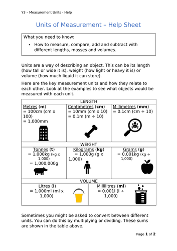 Y3 Maths - Units of Measurement | Teaching Resources