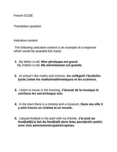 revision-sheet-gcse-french-translation-exercises-lesson-plan