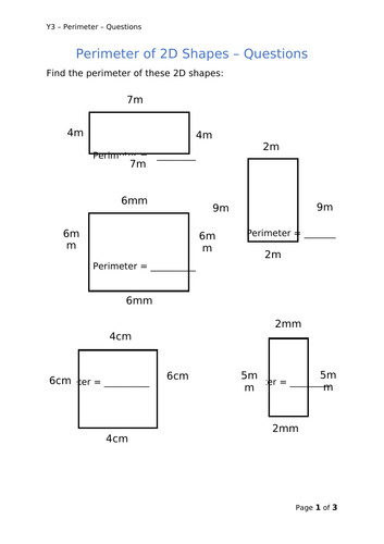 Y3 Maths - Perimeter | Teaching Resources