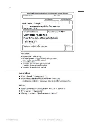 Edexcel GCSE Computer Science theory mock exam | Teaching Resources