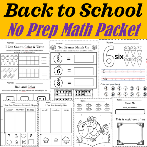 Back to School NO PREP Math Packet (Kindergarten and Preschool) - 86 ...