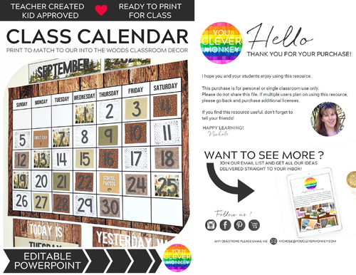 Woodland Forest INTO THE WOODS Classroom Calendar Teaching Resources