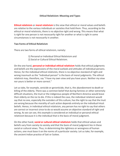 Ethical Relativism: Meaning and Types | Teaching Resources