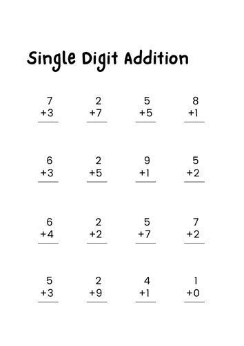 Single Digit Addition | Teaching Resources