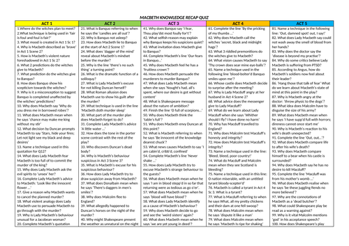 Macbeth 100 question quiz and game - with answer sheet