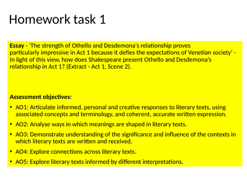 othello homework tasks