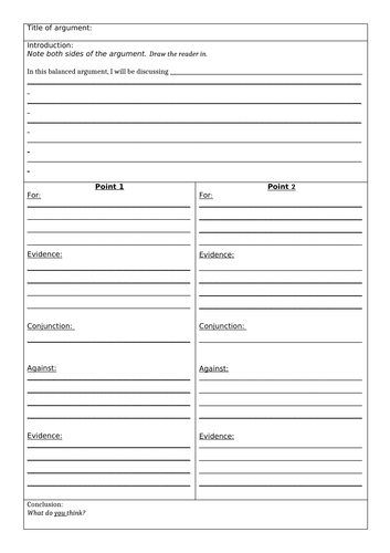 Differentiated planning frames - balanced argument | Teaching Resources