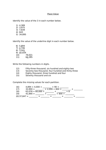 Year 5 Place Value - Numbers to 100,000