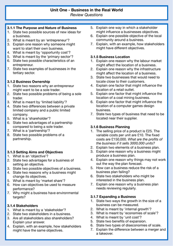 business plan revision questions