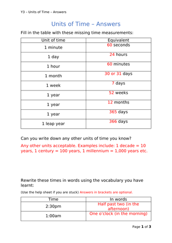 Y3 Maths - Units of Time