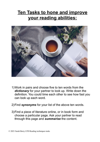 Ten tasks to hone and improve reading skills | Teaching Resources