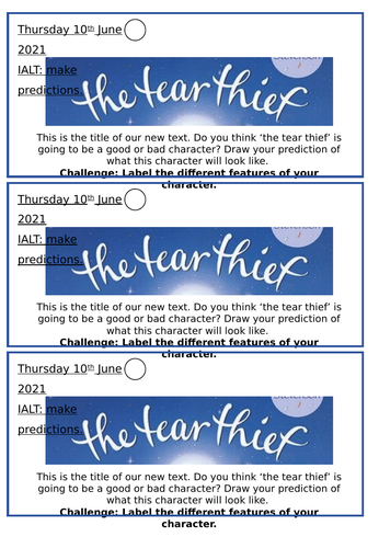 The Tear Thief Prediction Vocabulary Retrieval Activities | Teaching ...