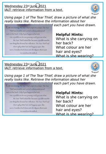 The Tear Thief Prediction Vocabulary Retrieval Activities | Teaching ...