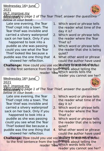 The Tear Thief Prediction Vocabulary Retrieval Activities | Teaching ...