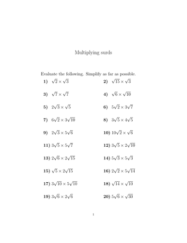 Multiplication Of Surds Questions