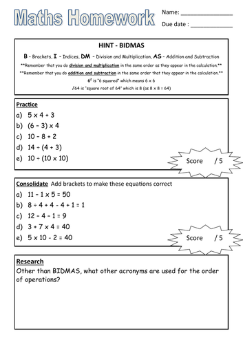 wrm-year-7-bidmas-homework-teaching-resources