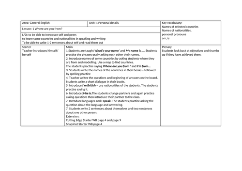 EAL beginners lesson 1 | Teaching Resources