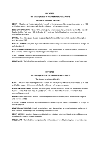 A LEVEL DEMOCRACY AND DICTATORSHIP IN GERMANY LESSON 2: THE GERMAN REVOLUTION