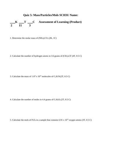 % Composition and Stoichiometry Quiz and Test Package Grade 11 Chemistry #7