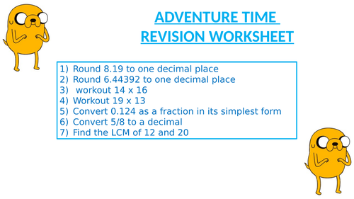 ADVENTURE TIME REVISION WORKSHEET 1