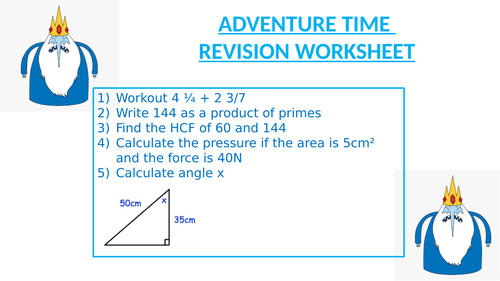 ADVENTURE TIME REVISION WORKSHEET 12