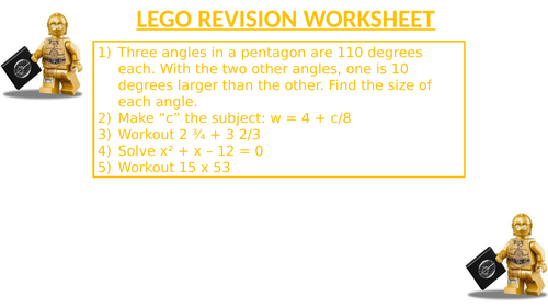 LEGO REVISION WORKSHEET 30