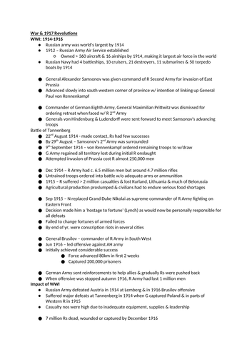 Russia 1914-17 (WWI and 1917 Revolutions) Notes