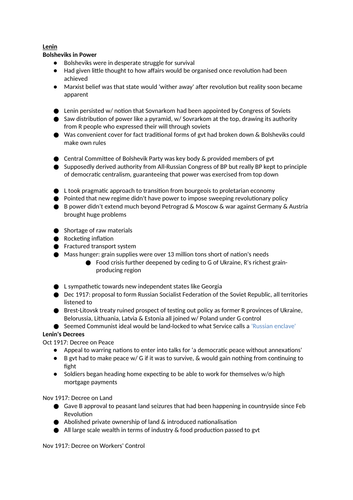 Russia 1917-24 (Civil War & Lenin) Notes