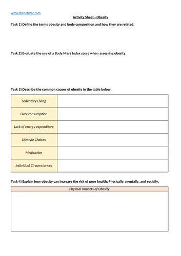 AQA GCSE PE - Obesity