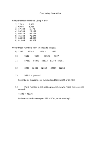 Year 5 Place Value - Comparing numbers to 100,000