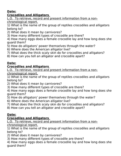 Crocodiles and Sharks Non chronological guided reading | Teaching Resources