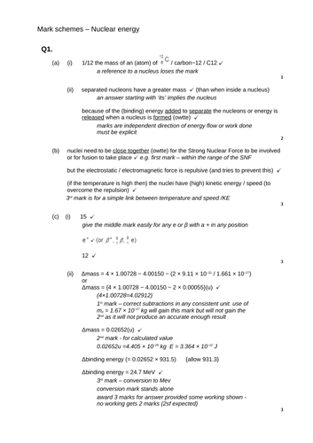 A level Physics - Nuclear physics (Chapter 27) Nuclear energy - Assessment