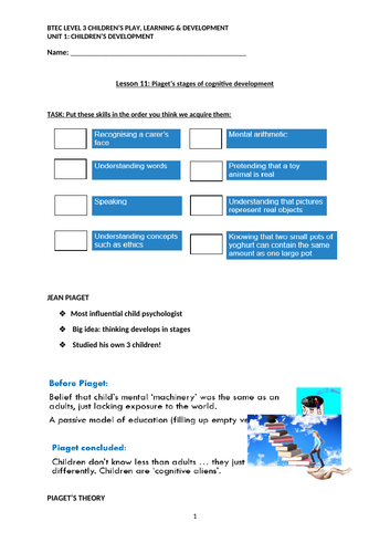 Piaget's stages of cognitive development outlet worksheet