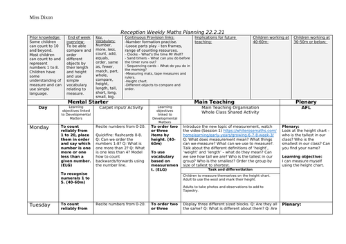 White Rose Maths Planning - Reception Spring Term - weekly plans for ...