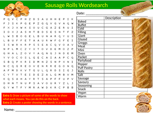Sausage Rolls Wordsearch Sheet Starter Activity Keywords World Food ...