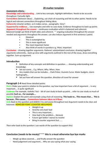 edexcel-a-level-geography-20-marker-answer-structure-teaching-resources