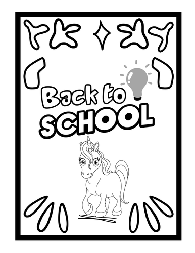 Back To School Unicorns Theme Colouring Pages, Printable Colouring