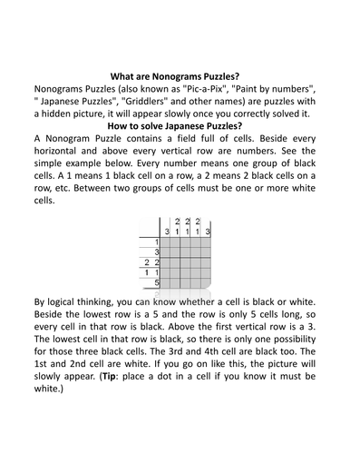 Easy 36 Nonograms Japanese Puzzles Puzzle With Solution, Griddlers ...