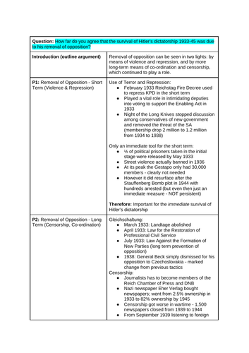 a level history germany essay plans