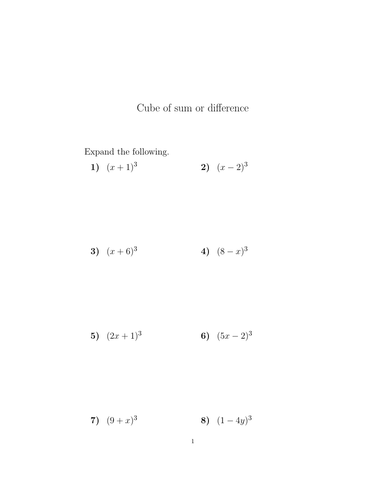 sum of cubes worksheet