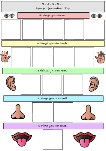 5 4 3 2 1 Senses Grounding Tool Worksheet Writing Drawing Teaching Resources