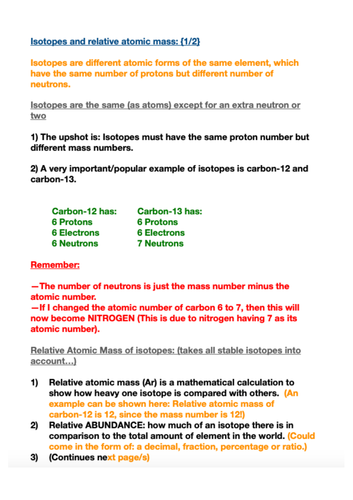 Isotopes And Relative Atomic Mass GCSE IGCSE Edexcel AQA Notes Study Notes Exam Revision 