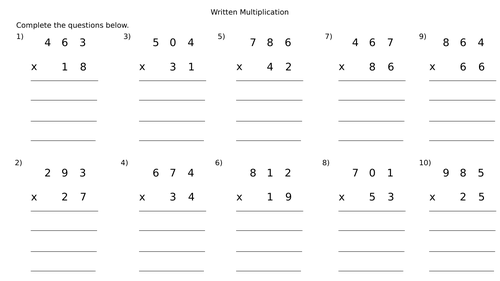 Multiplication of Large Numbers, Free PDF Download - Learn Bright