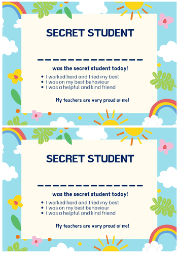 Secret Student Certificate Teaching Resources