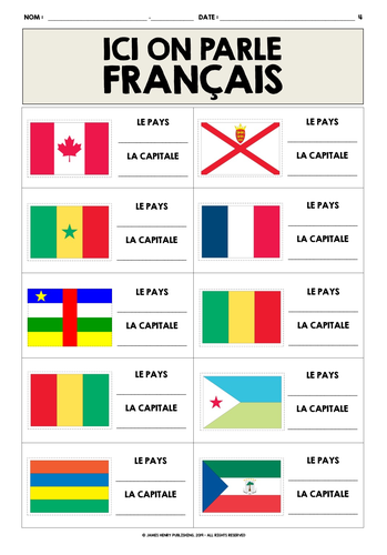 FRENCH-SPEAKING COUNTRIES FLAGS LABEL & COLOUR | Teaching Resources