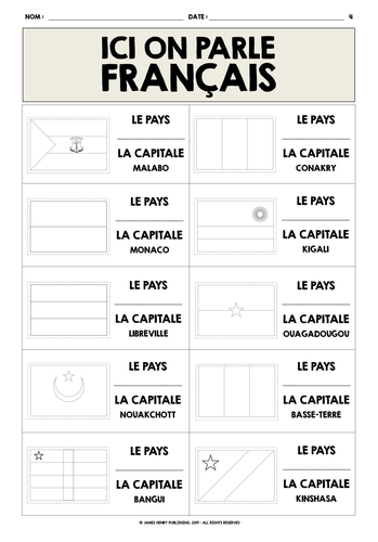FRENCH-SPEAKING COUNTRIES FLAGS LABEL & COLOUR | Teaching Resources