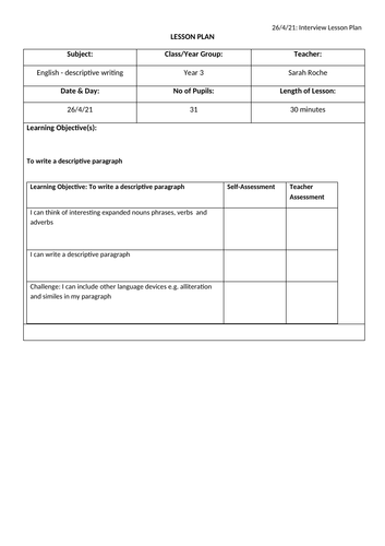 Writing a descriptive paragraph | Teaching Resources