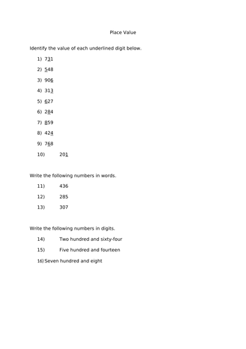 Year 4 Place Value - Numbers to 1000 Double Lesson