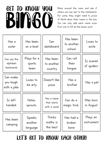 Get to know you BINGO- new class activity | Teaching Resources