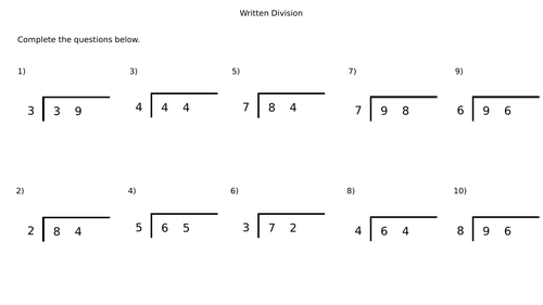 written division 2 digit by 1 digit with no remainders worksheets teaching resources